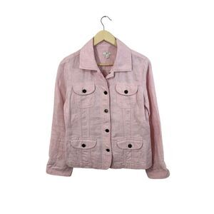 Vintage J Jill Small Button Front Linen Button Jacket Pink Lightweight Womens